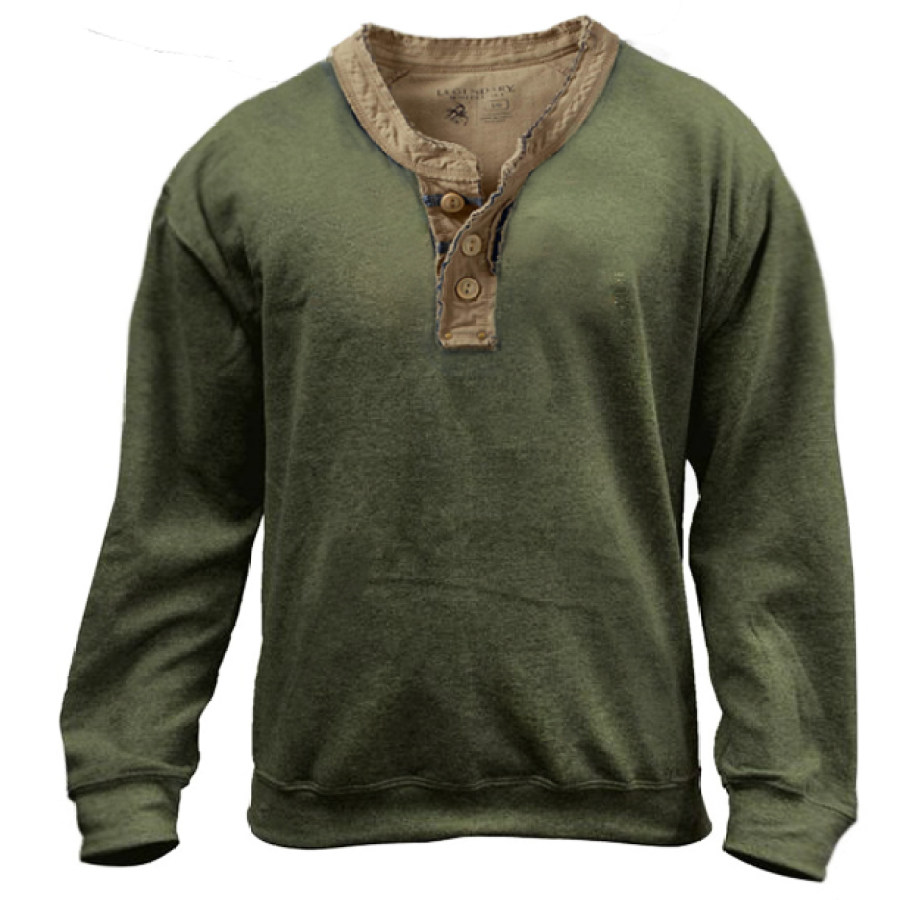

Men's Vintage Contrast Henley Tactical Sweatshirt