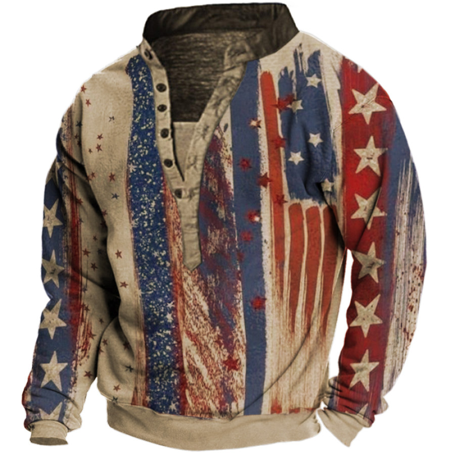 

Men's Vintage American Flag Print Henley Collar Long Sleeve Sweatshirt