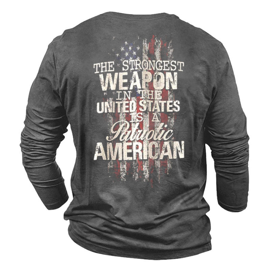 

The Strongest Weapon Men's American Flag Print Long Sleeve Cotton T-Shirt
