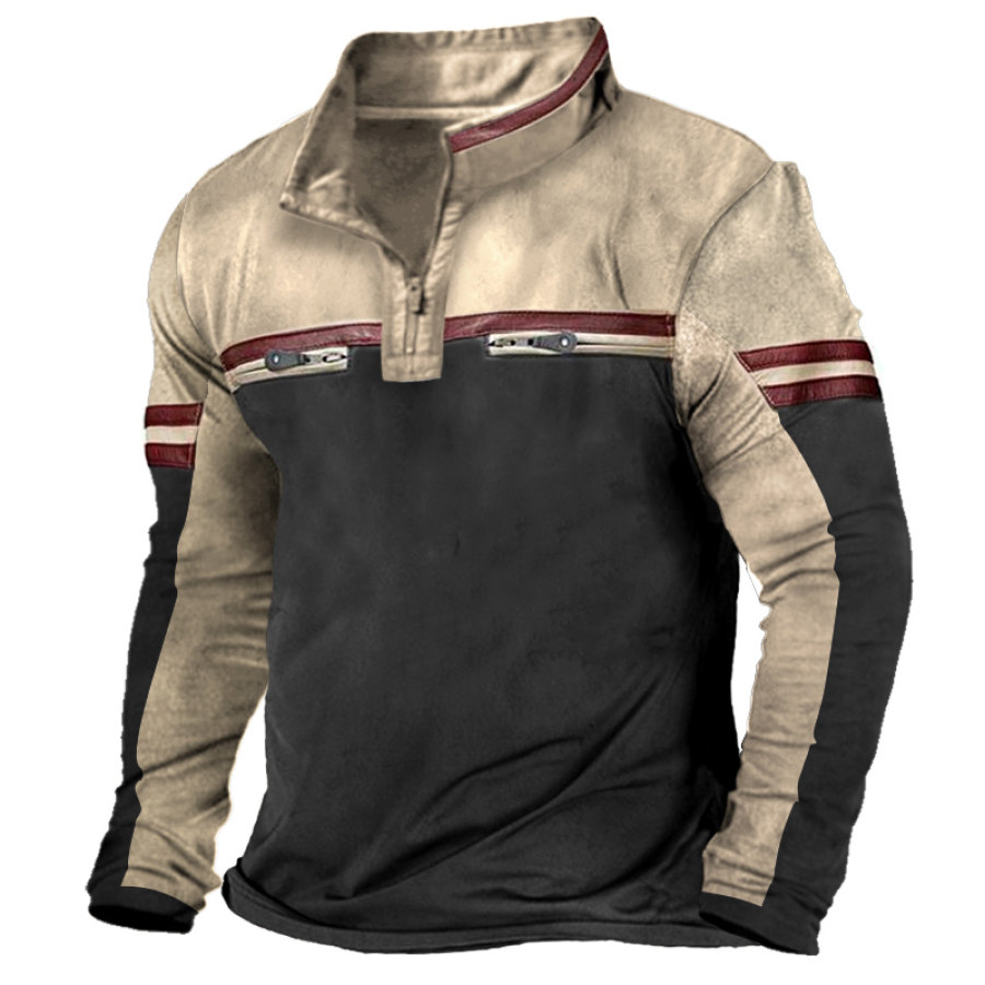 

Men's Outdoor Contrast Splicing Contrast Color Long Sleeve Half-Zip T-Shirt