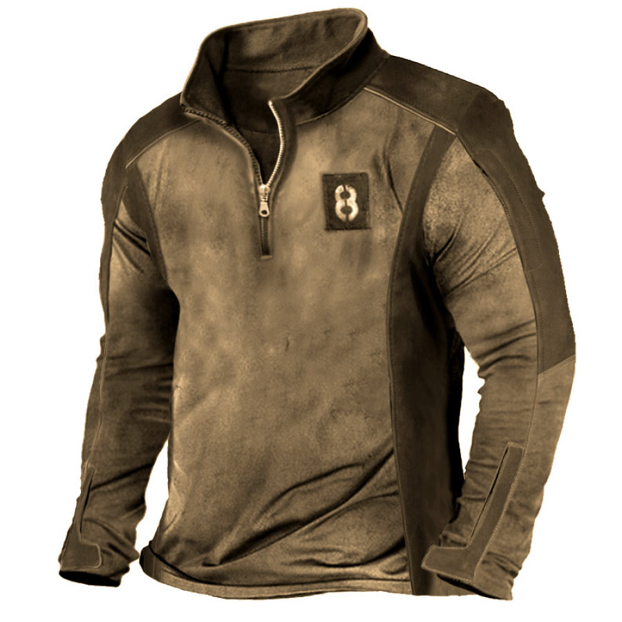 

Men's Vintage Patchwork Outdoor Contrast Long Sleeve Half-Zip T-Shirt