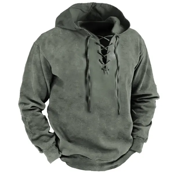 Men's Vintage Outdoor Training Tactical Lace-Up Hoodie - Sanhive.com 