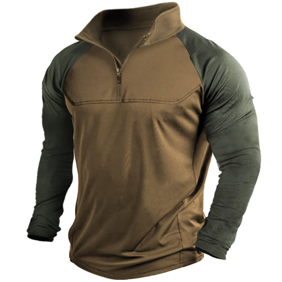 

Men's Contrast Patchwork Outdoor Tactical Half-Zip T-Shirt
