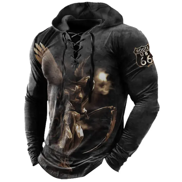 Route 66 Men's Angel Of Death Print Lace-Up Hoodie - Sanhive.com 