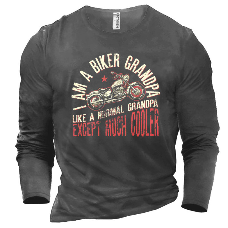 

I Am A Biker Grandpa Men's Motorcycle Print Long Sleeve Cotton T-Shirt