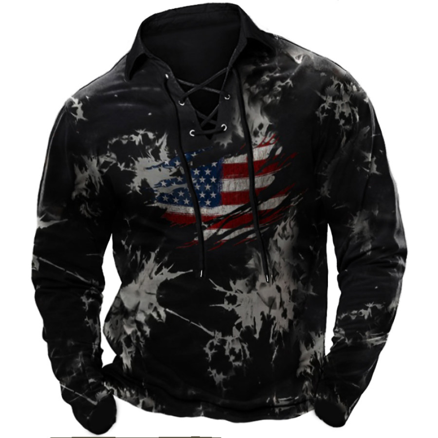 

Men's American Flag Fireworks Lace-Up T-Shirt