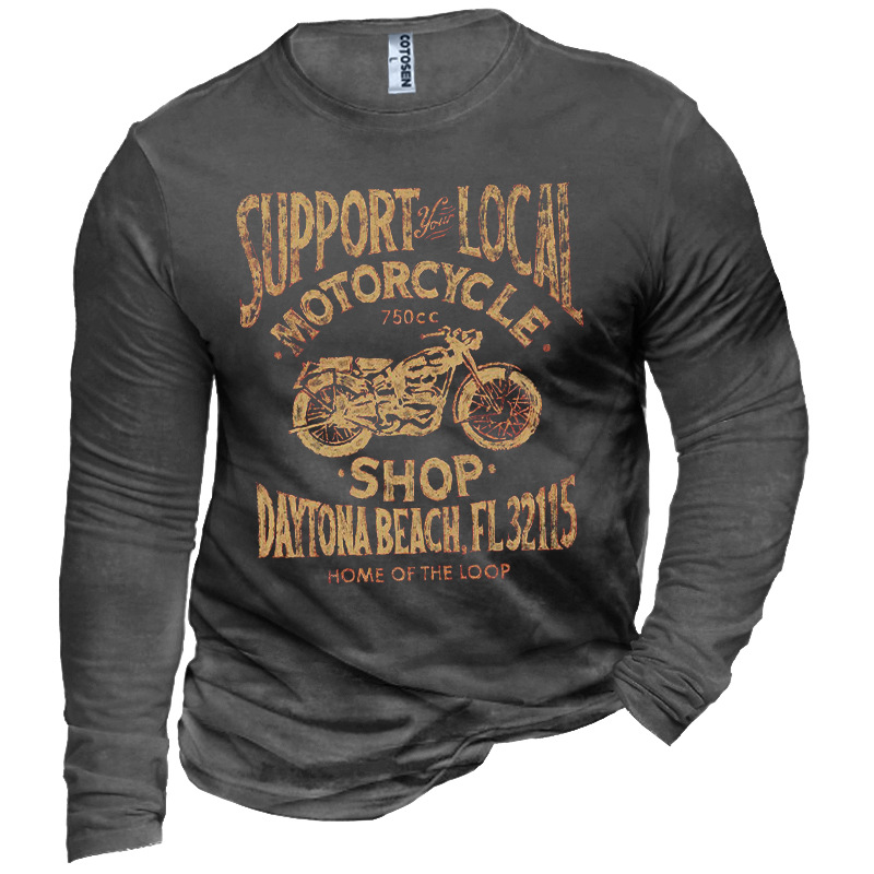 Men's Vintage Motorcycle Graphic Print Chic Cotton T-shirt