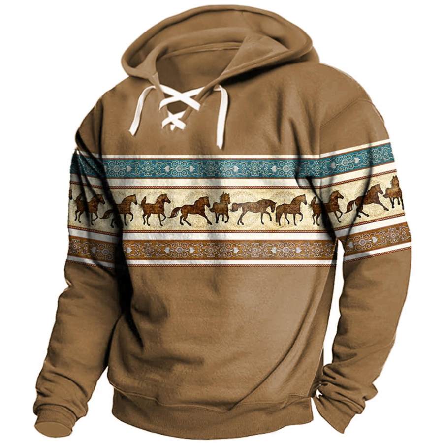 

Men's Vintage Ethnic Horse Cross Strap Hoodie