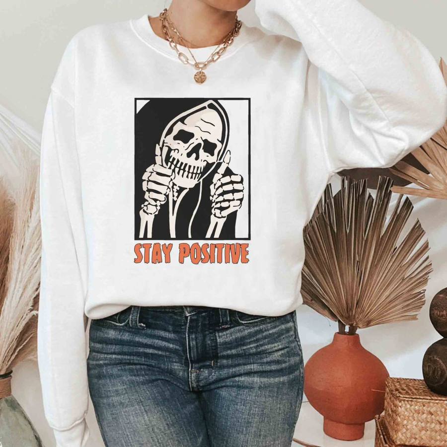 

Women's Stay Positive Skeleton Crewneck Sweatshirt