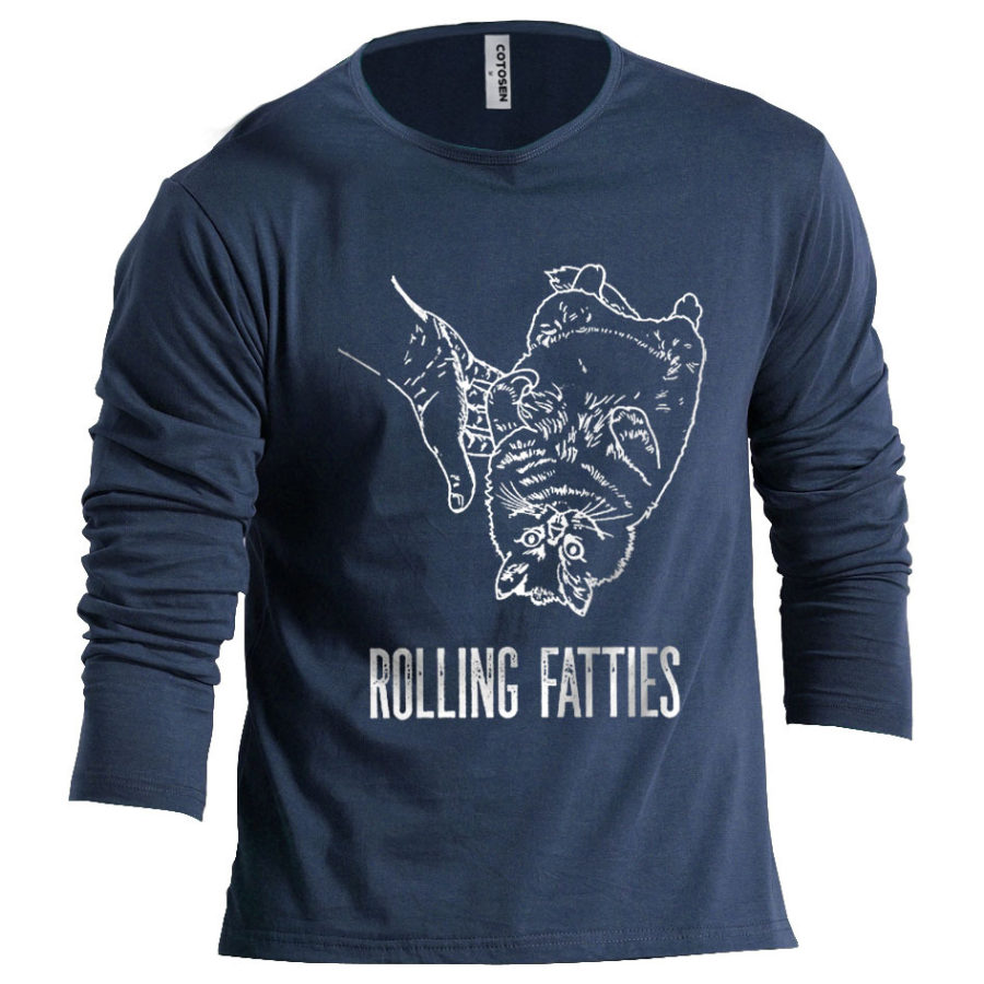 

Men's Rolling Fatties Funny Cat Cotton Long Sleeve T-Shirt