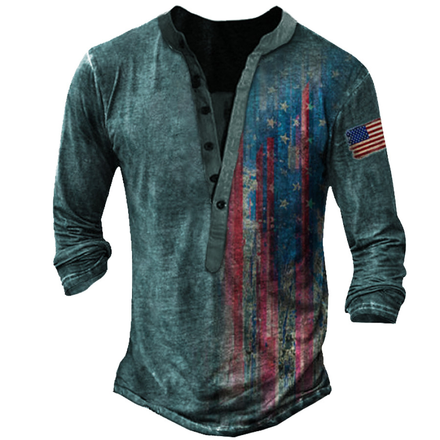 

American Flag Men's Henley Long Sleeve Training Shirt