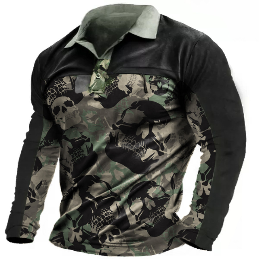 

Retro Camouflage Skull Print Men's Outdoor Tactics Polo Shirt