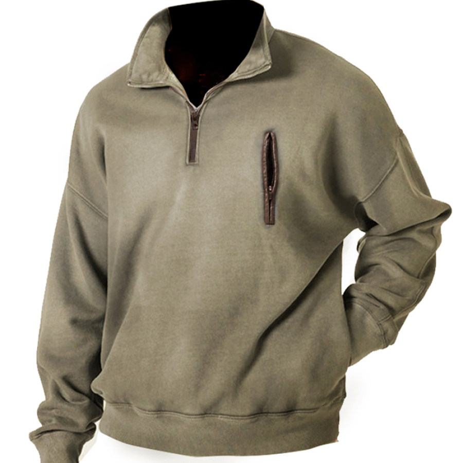 

Men's Outdoor Vintage Zip Pocket Henley Zip Collar Tactical Sweatshirt