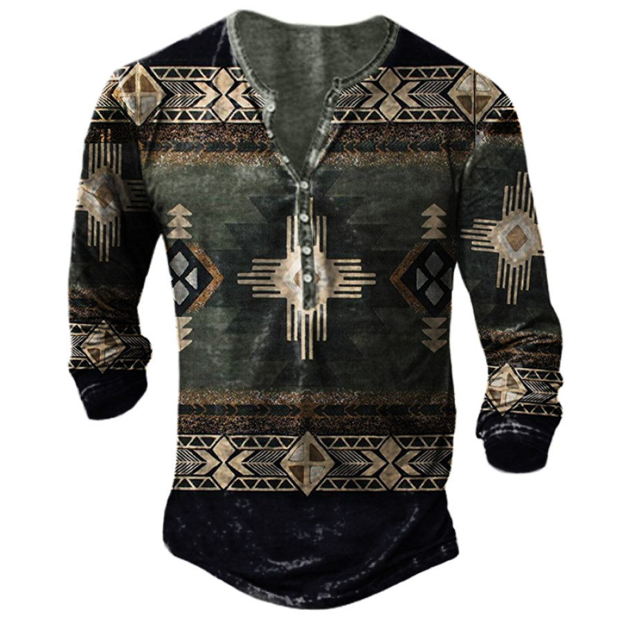 

Men's Ethnic Print Henley Collar T-Shirt