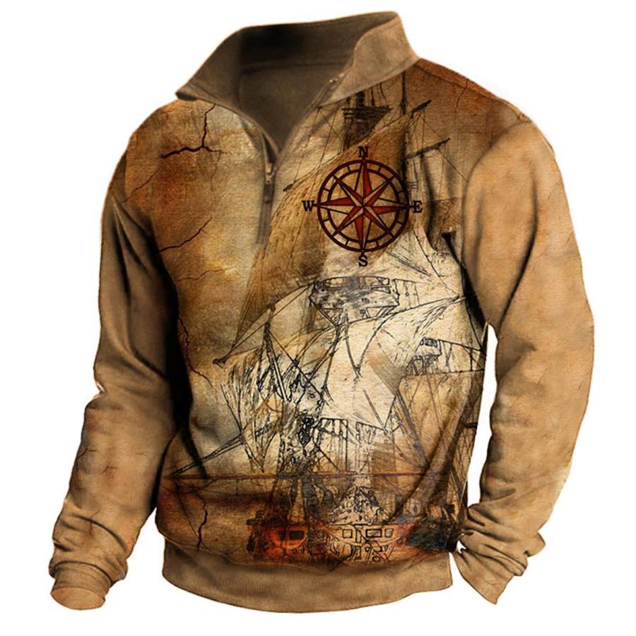 

Men's Vintage Nautical Sailing Compass Zipper Sweatshirt
