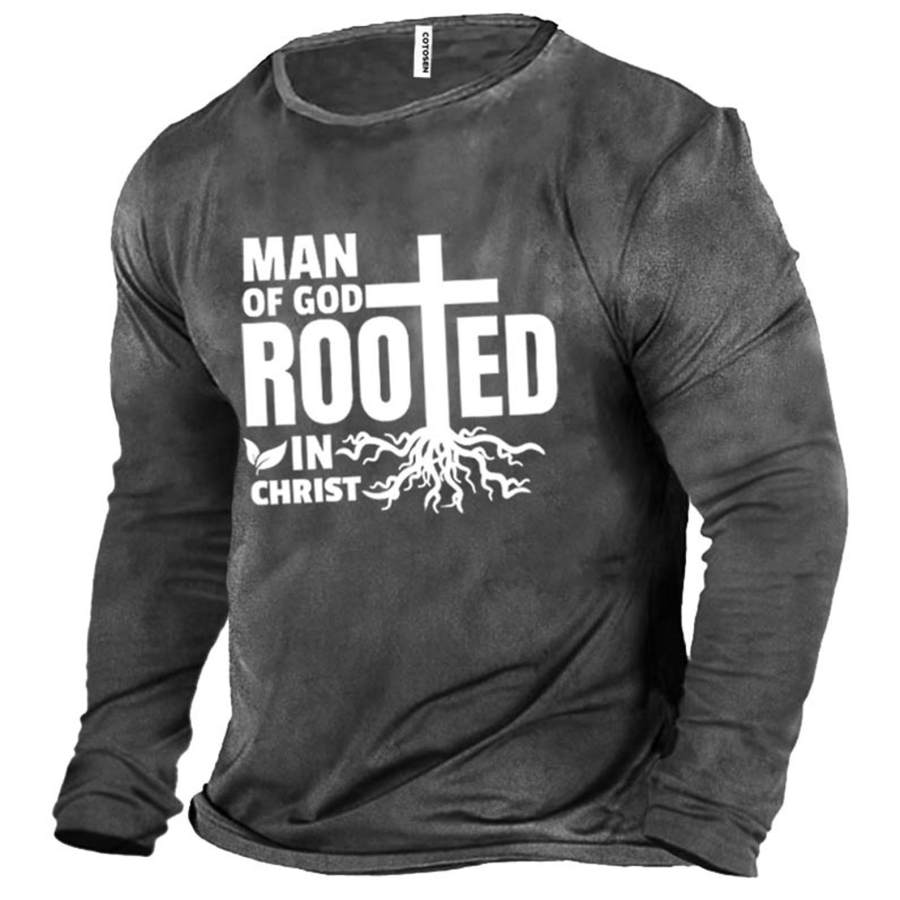 

Men's Man Of God Rooted In Christ Cotton Long Sleeve T-Shirt