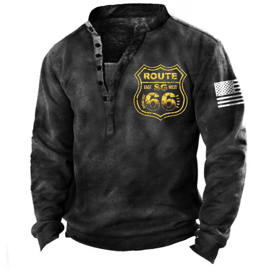 

Men's Outdoor Route 66 American Flag Henley Sweatshirt