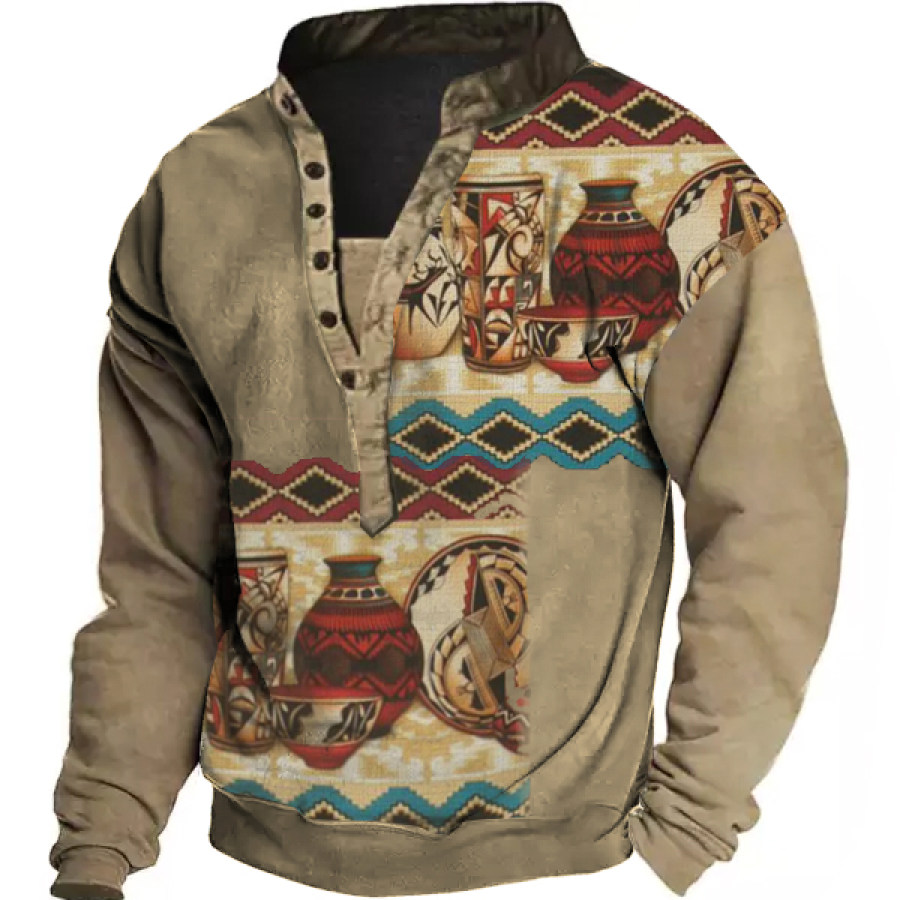 

Ethnic Print Men's Outdoor Henley Sweatshirt