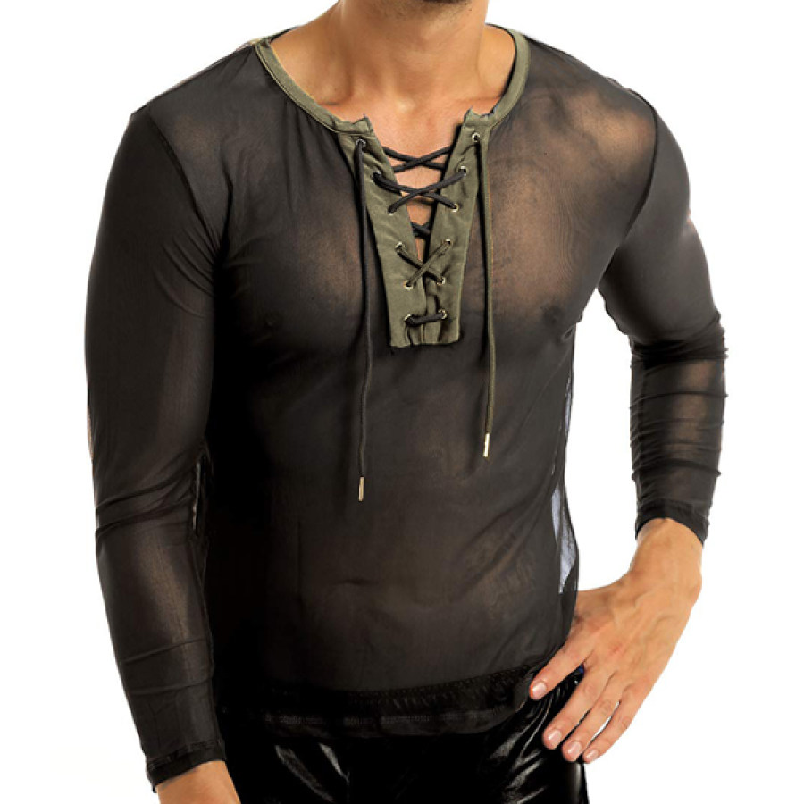 

Men's Outdoor Contrast High Stretch Mesh Henley Sports T-Shirt