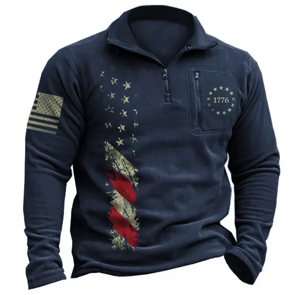 Men's American Flag 1776 Baseball Polo Long Sleeve Tactical Sweatshirt - Chrisitina.com 