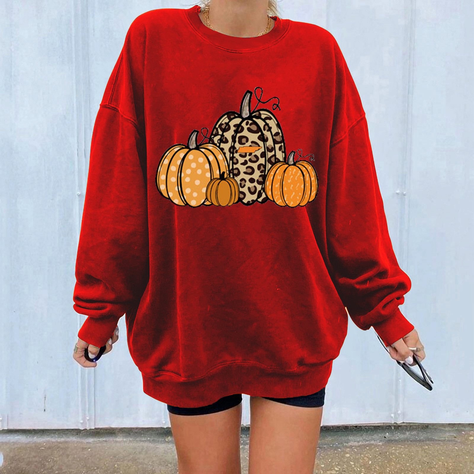 Women's Halloween Pumpkin Print Crew Neck Sweatshirt