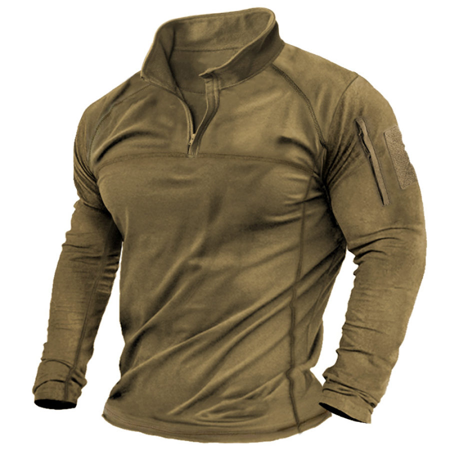 

Men's Retro Patchwork Outdoor Special Training Tactical Half-Zip T-Shirt