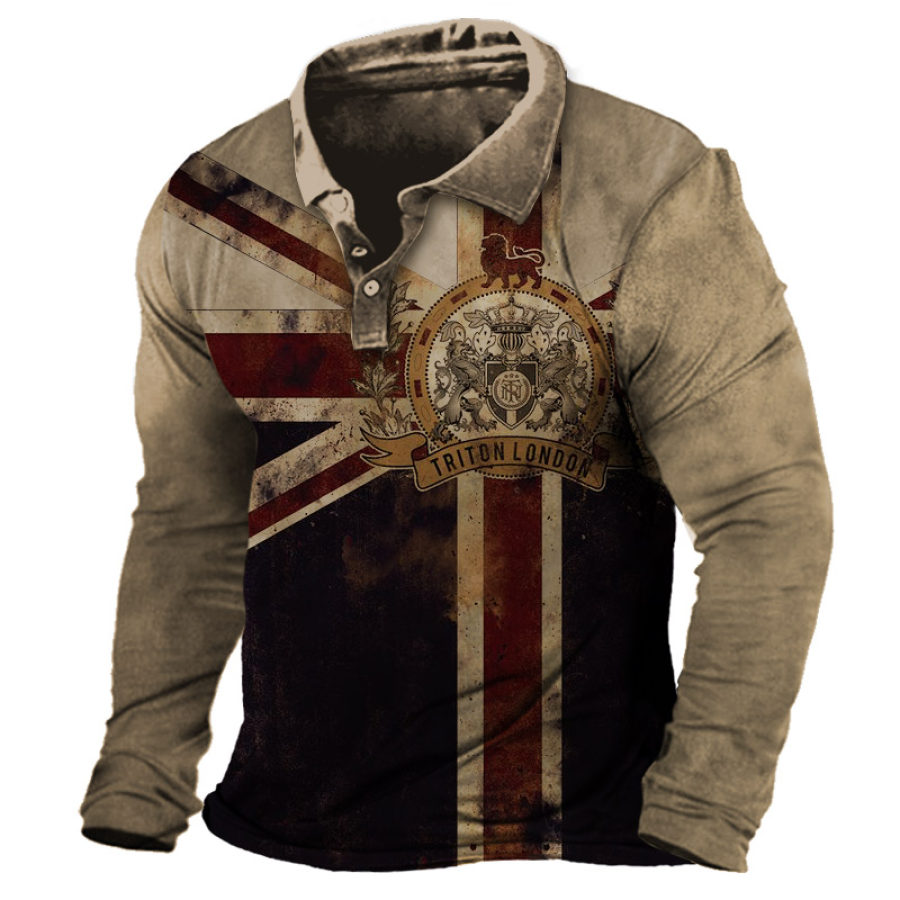 

Men's Outdoor Vintage Flag Lion Print Polo Neck T-Shirt