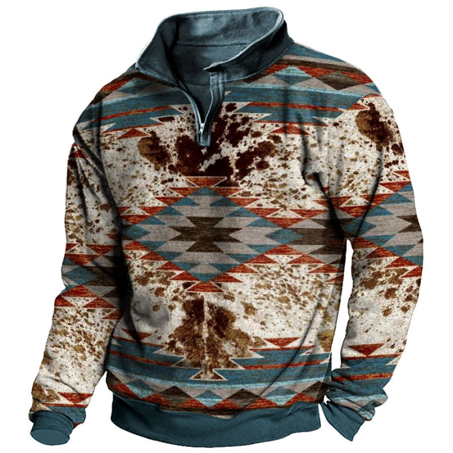 

Men's Abstract Splatter Ethnic Graphic Print Half Zip T-Shirt