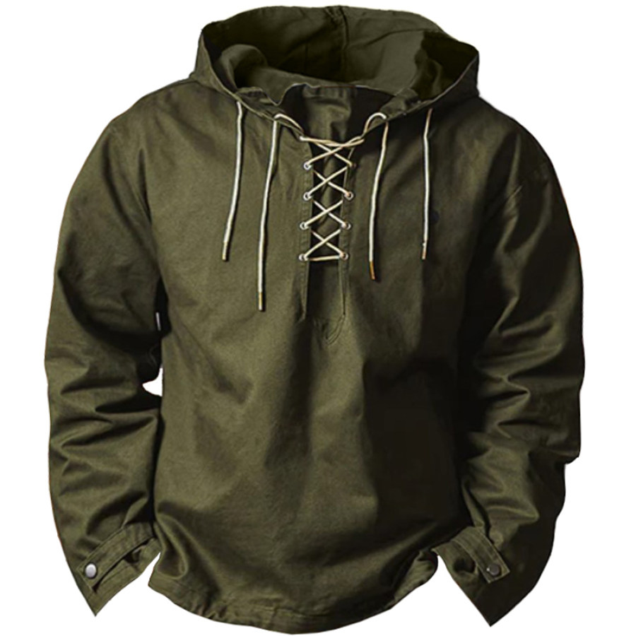 

Men's Lace-up Collar Military Pullover Jacket