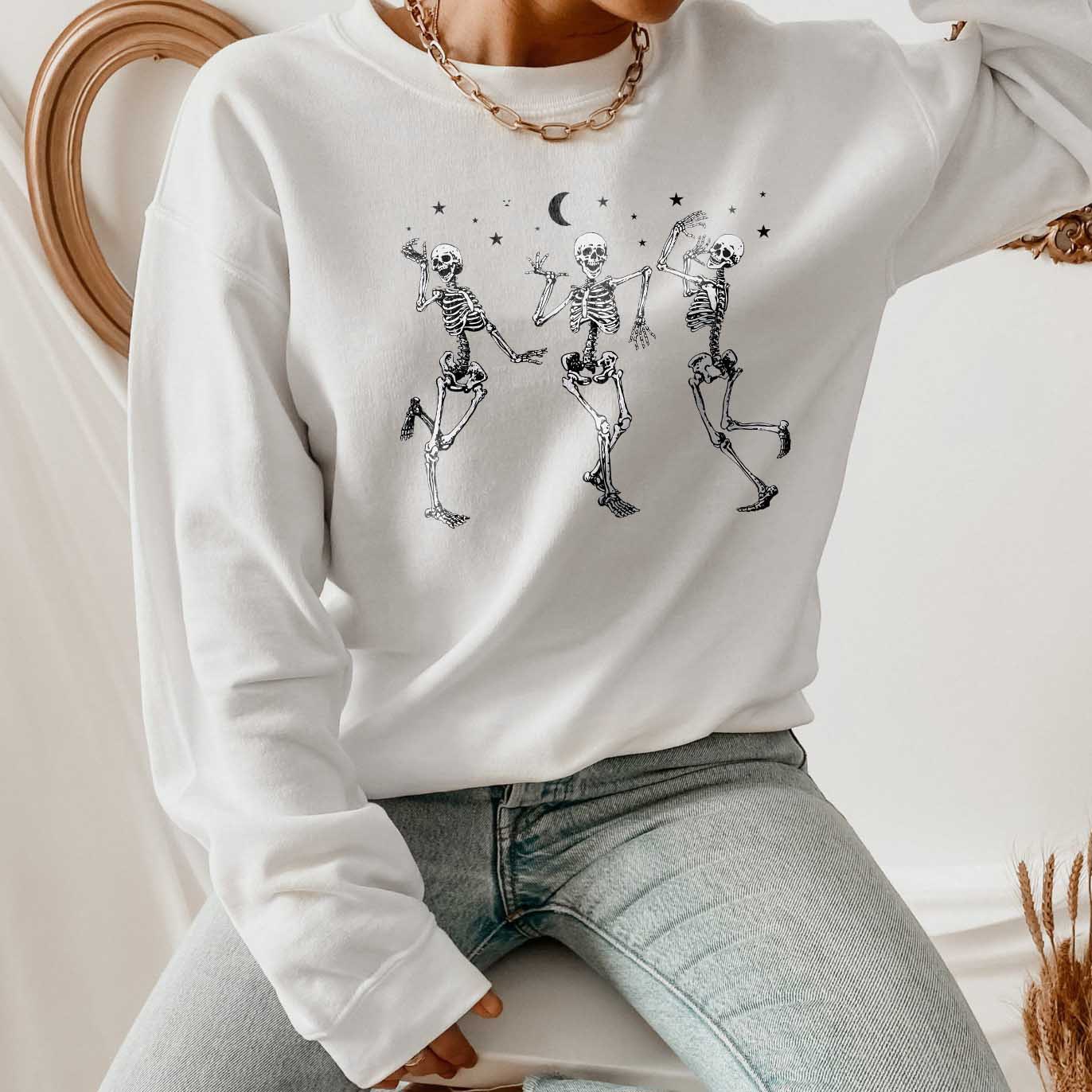 Women's Halloween Party Dancing Skeleton Crewneck Sweatshirt