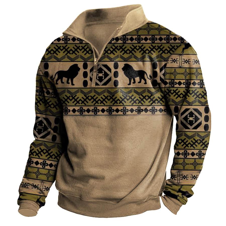 

Men's Vintage Ethnic Geometric Lion Zipper Sweatshirt