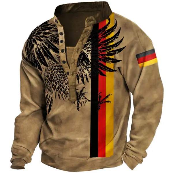 Sudadera Vintage Con Cuello Henley Y águila De La Bandera Alemana Para Hombre - Kalesafe.com 