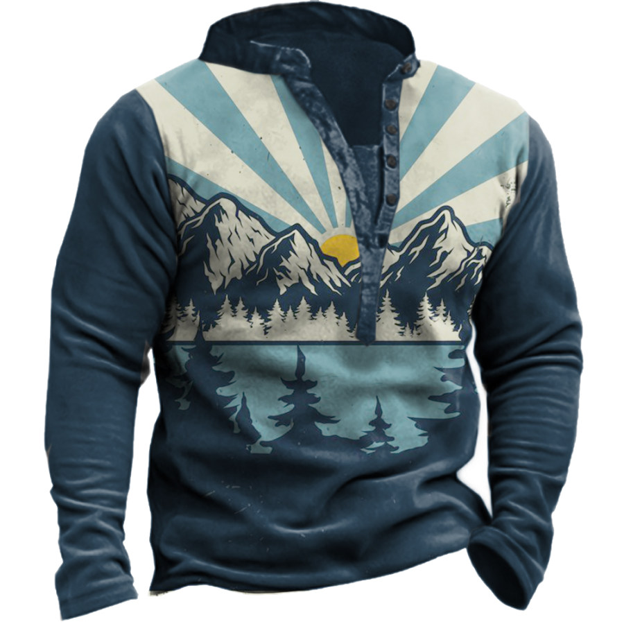 

Men's Outdoor Hill Forest Print Henley Collar Sweatshirt