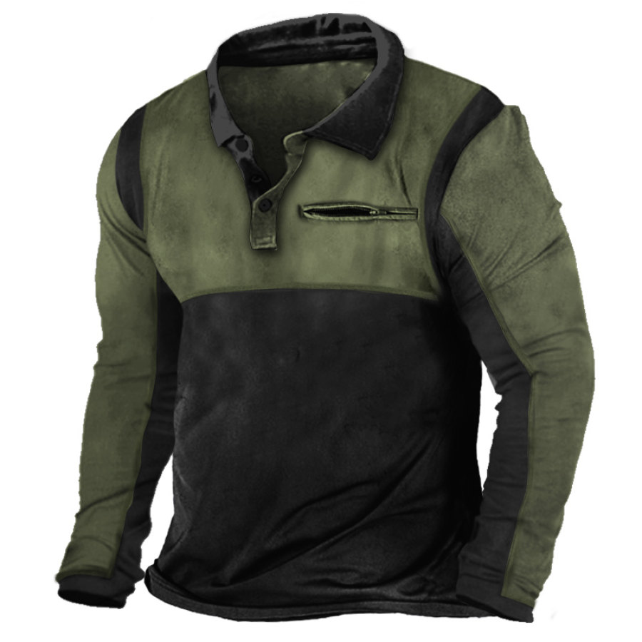 

Men's Retro Patchwork Outdoor Training Tactical Polo Neck T-Shirt