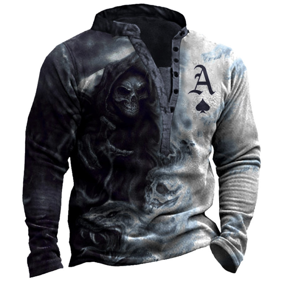 

Men's Skull Reaper Ace Of Spades Print Henry Sweatshirt