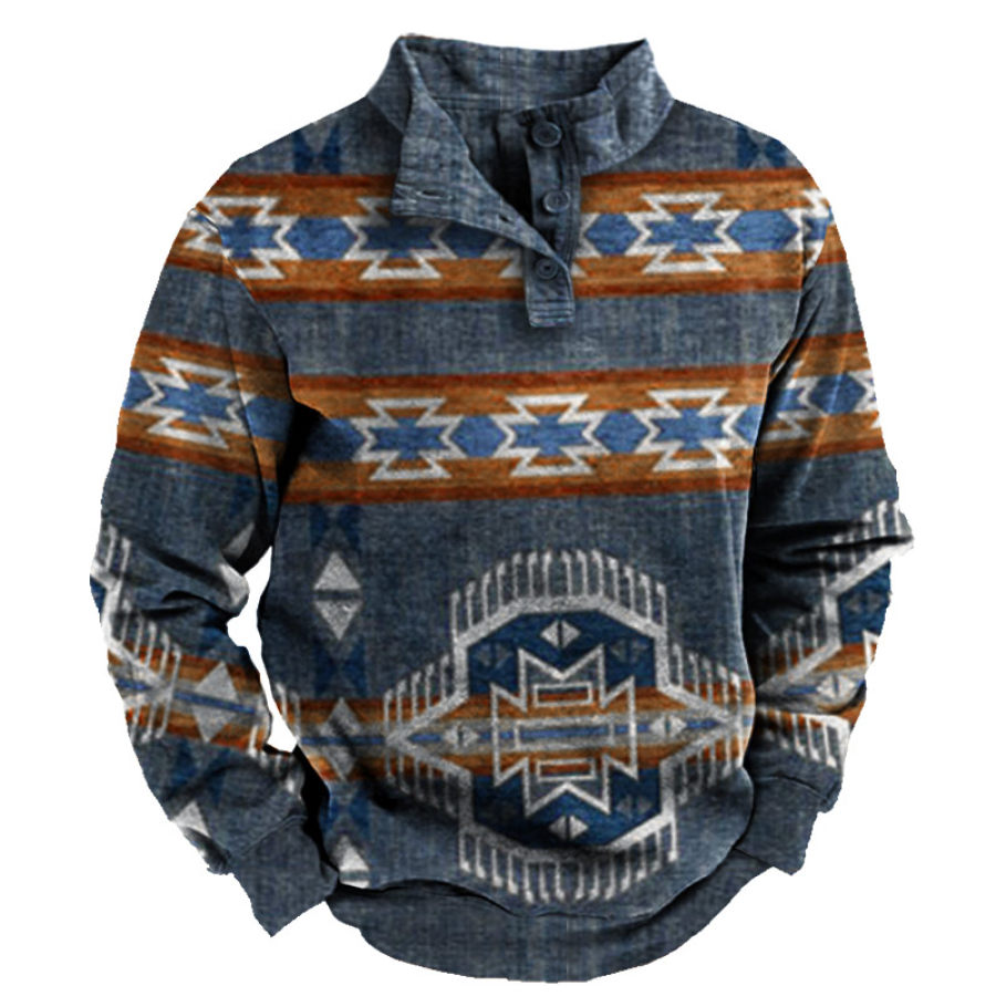 

Men's Vintage Ethnic Print Half Open Collar Sweatshirt
