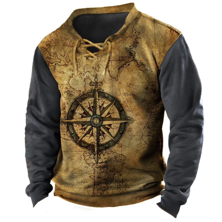 

Men's Vintage Map Compass Strap Stand Sweatshirt