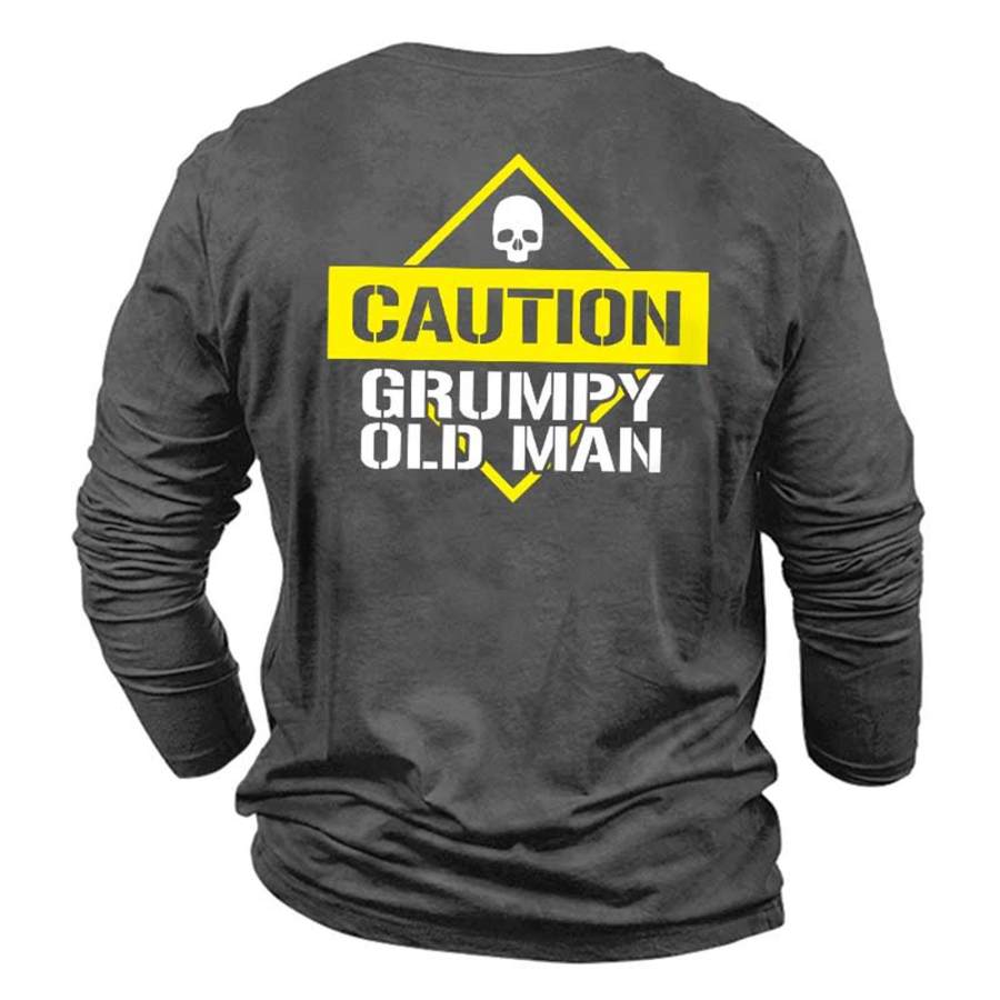 

Men's Caution Grumpy Old Man Cotton Long Sleeve T-Shirt