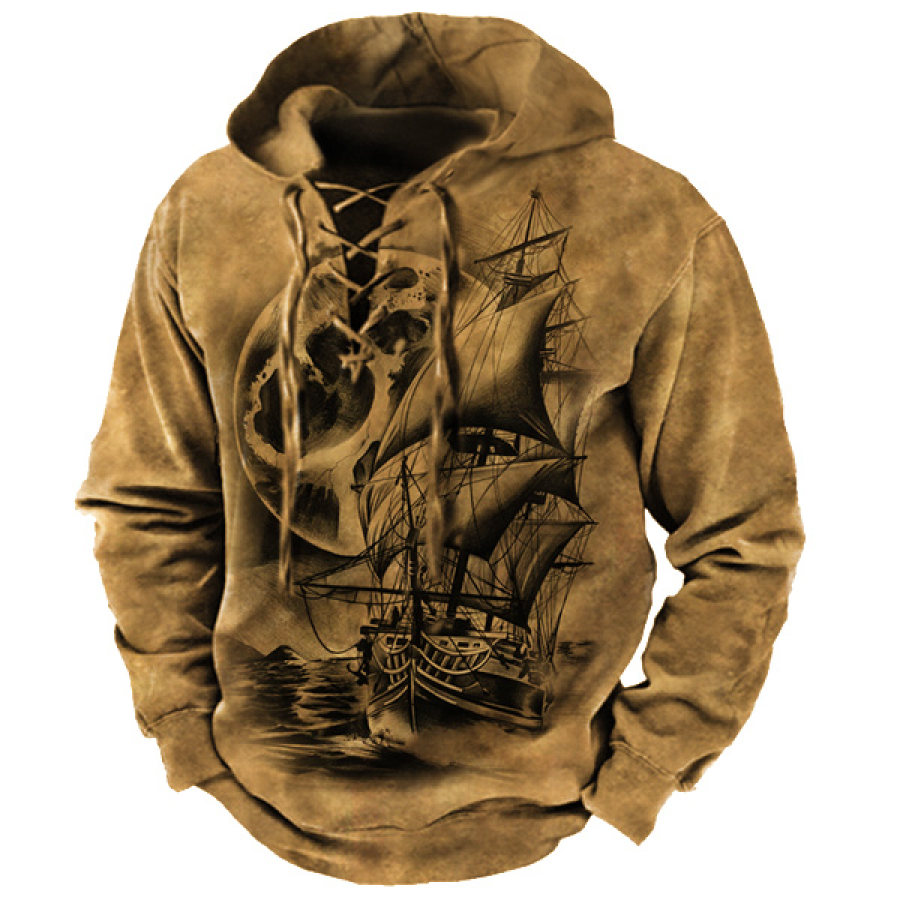

Men's Vintage Pirate Ship Skull Cross Strap Hoodie