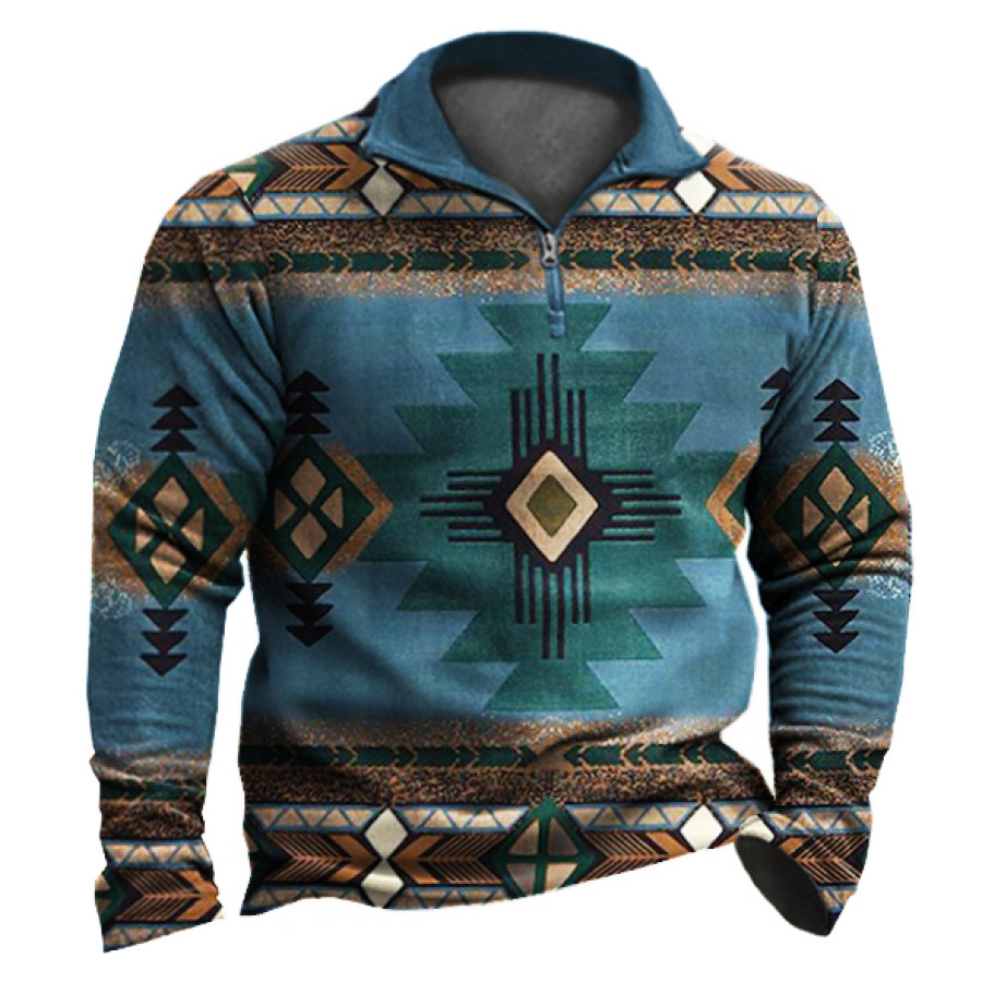 

Men's Vintage Ethnic Geometric Zip Sweatshirt