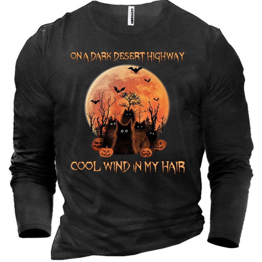 

On A Dark Desert Highway Cool Wind In My Hair Witch Halloween Vintage Men's Cotton T-Shirt