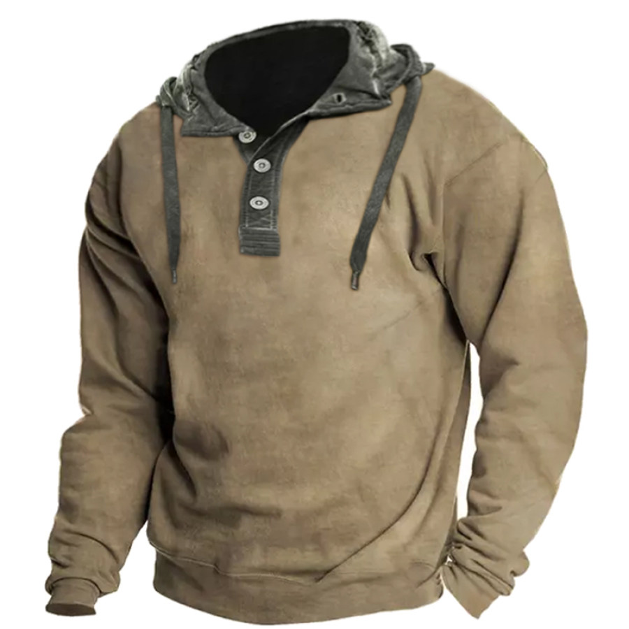 

Men's Outdoor Vintage Contrast Henley Hoodie