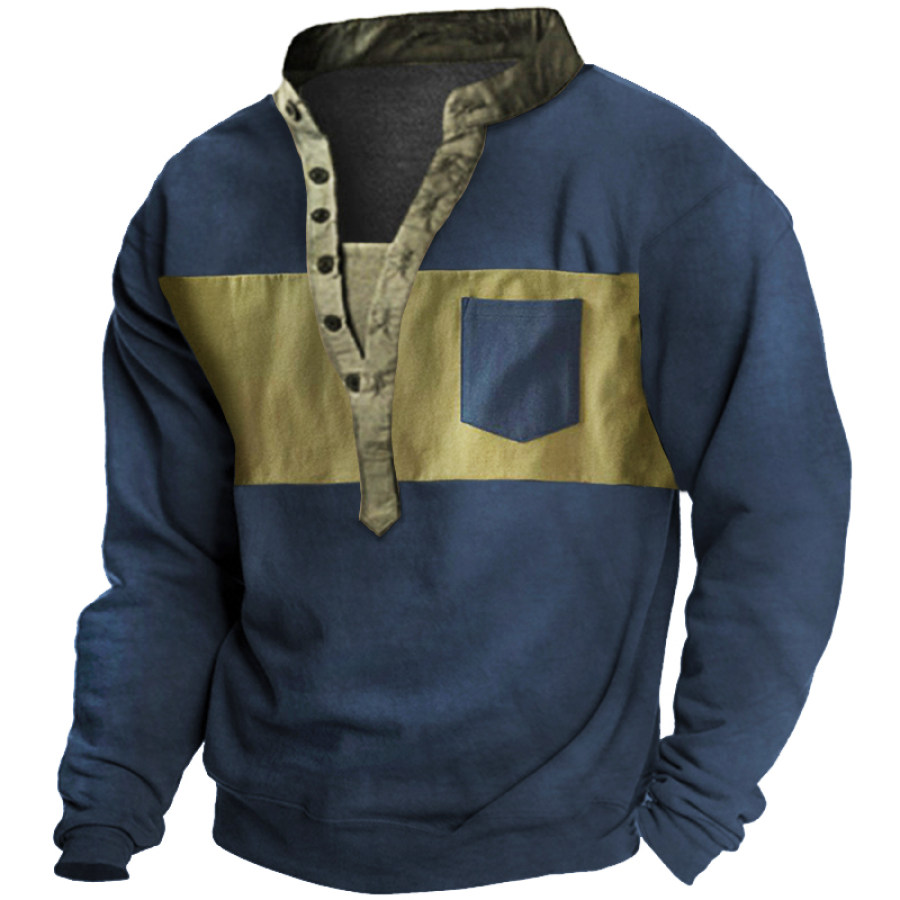 

Men's Vintage Contrast Pocket Tactical Henley Sweatshirt