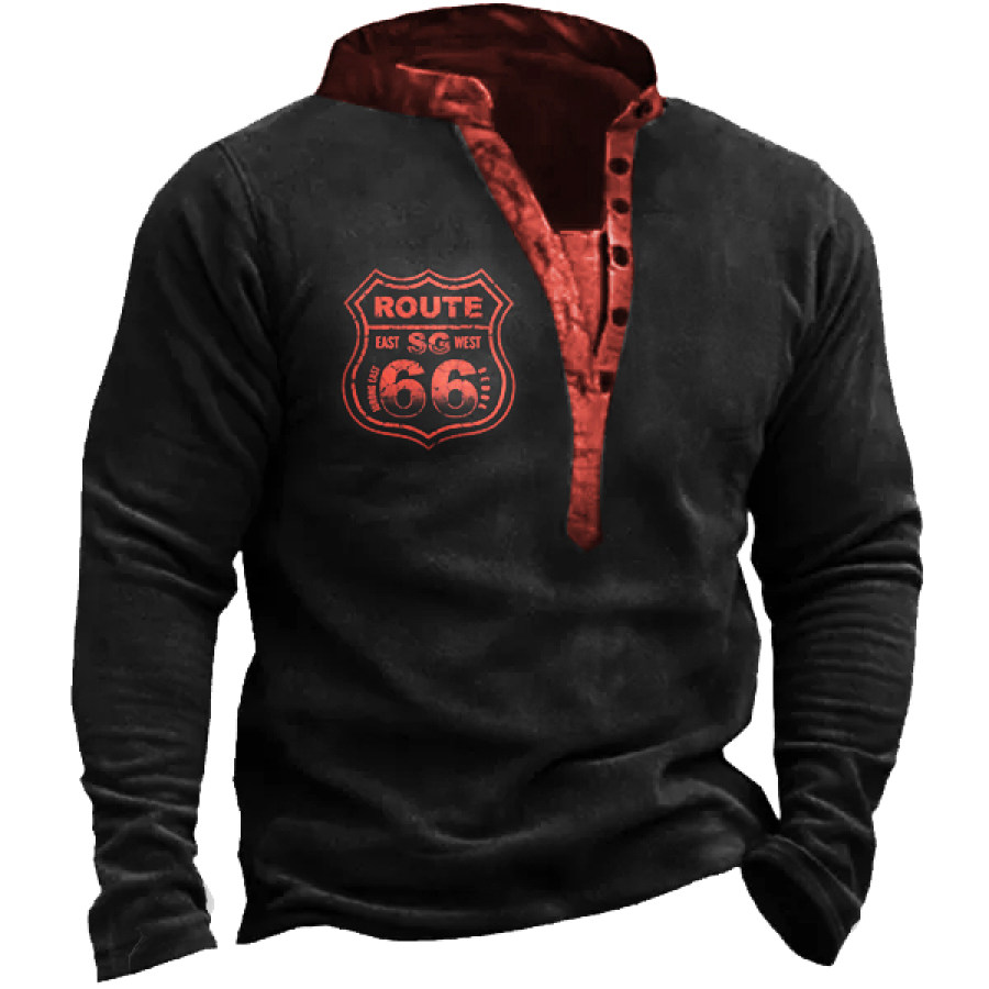 

Route 66 Print Men's Vintage Henley Sweatshirt