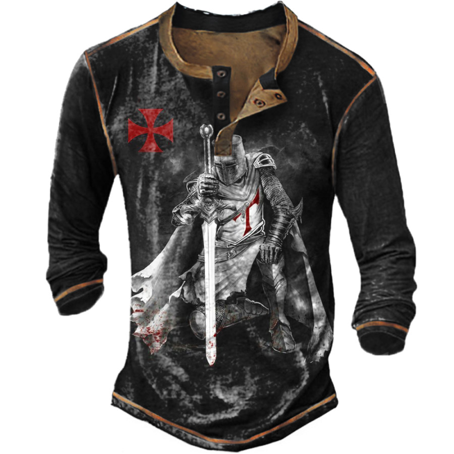 

Men's Vintage Templar Cross Henley Long Sleeve Top