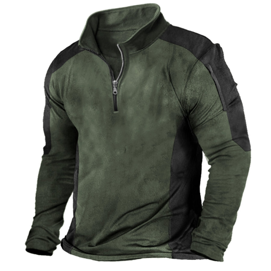 

Men's Contrast Color Patchwork Outdoor Special Training Tactical Half-Zip T-Shirt