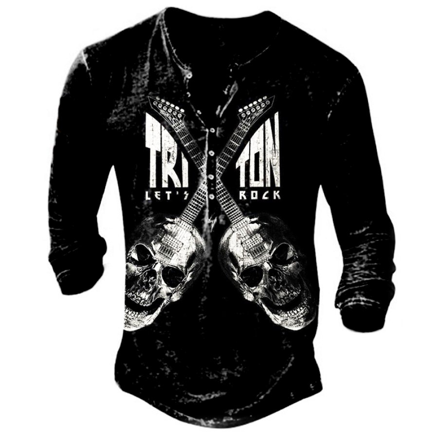 

Men's Skull Guitar Vintage Henley Collar T-Shirt