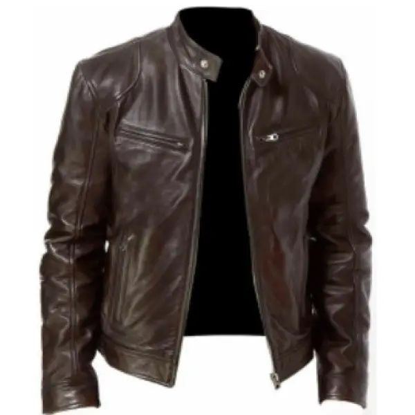 Men's Vintage Motorcycle Pocket Full Zip Leather Jacket - Cotosen.com Men's Vintage Motorcycle Pocket Full Zip Leather Jacket - Cotosen.com