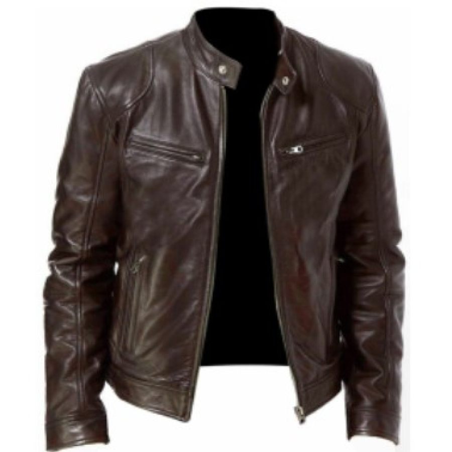 

Мужская винтажная мотоциклетная кожаная куртка на молнии с карманом на молнии