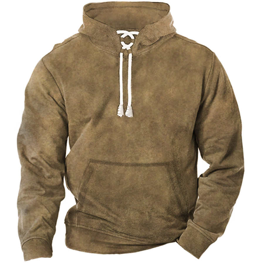 

Men's Large Pocket Lace-Up Vintage Hoodie